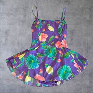 Cole of California Swim Dress Womens 8 Purple Vintage Floral Tropical 14354H9